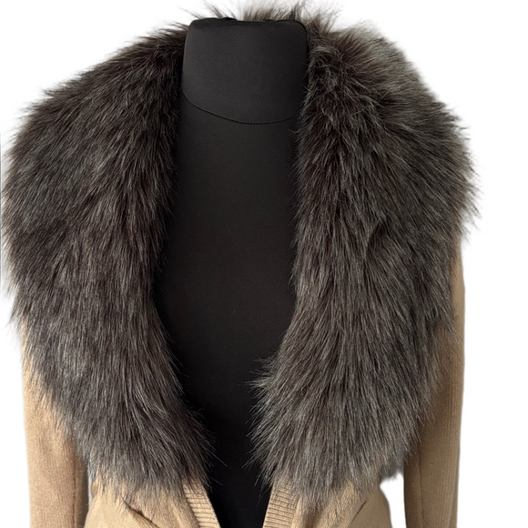Banana Republic Tan Knit Open Cardigan Sweater with Removable Faux Fur Trim - Picture 2 of 8
